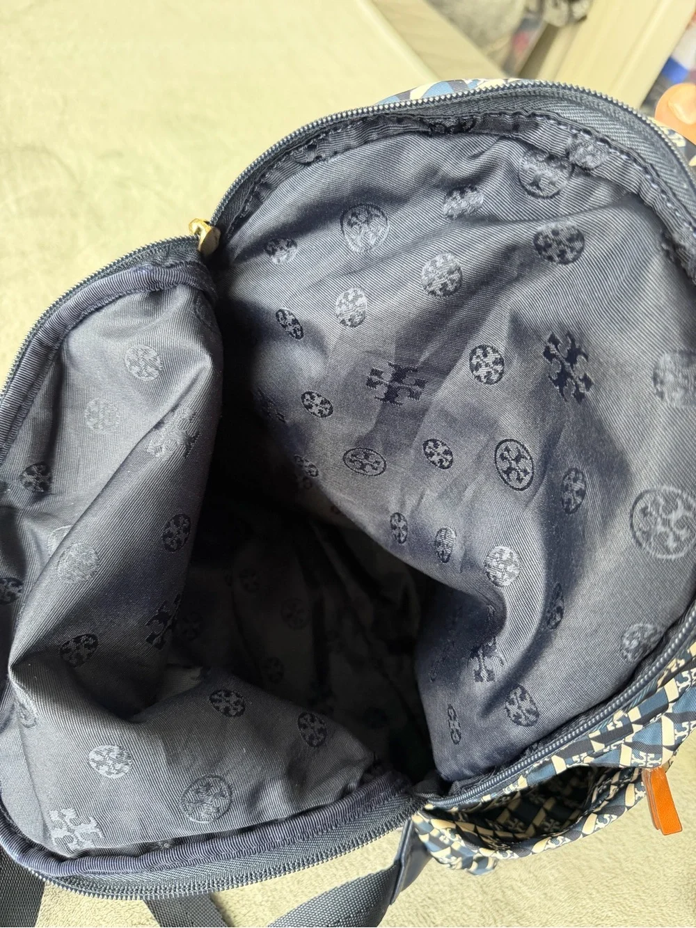 Tory Burch Navy and Burgundy Geometric Logo Backpack